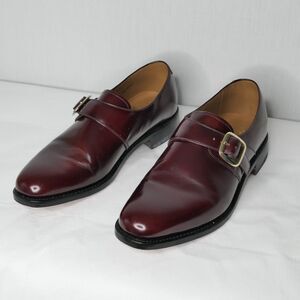 Herring Shoes UK Sz 7F US 8 Cardiff II Cherry Red Glossy Men's Strap Gold Buckle